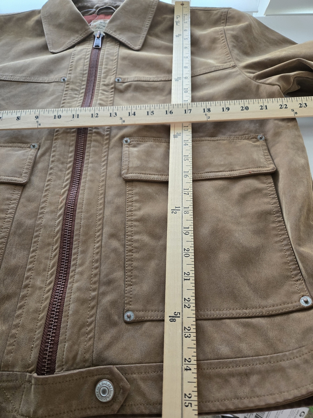 Free People Blair Vegan Suede Moto Trucker Shacket Cargo Utility Jacket Brown L - Picture 5 of 12